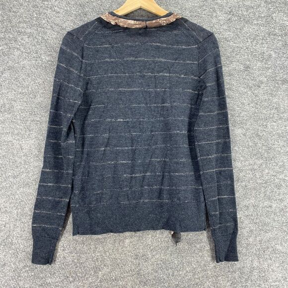 Unbranded Cardigan Women M Medium Gray Striped Sequin Wool Knit Open Front - Picture 2 of 9